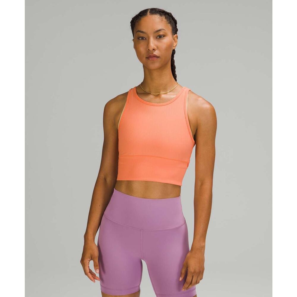 [Lululemon] Golden Apricot Power Pivot Ribbed Cropped Tank Top Reversible Size 4